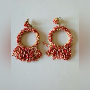Beaded Hoop Earrings with Fringe